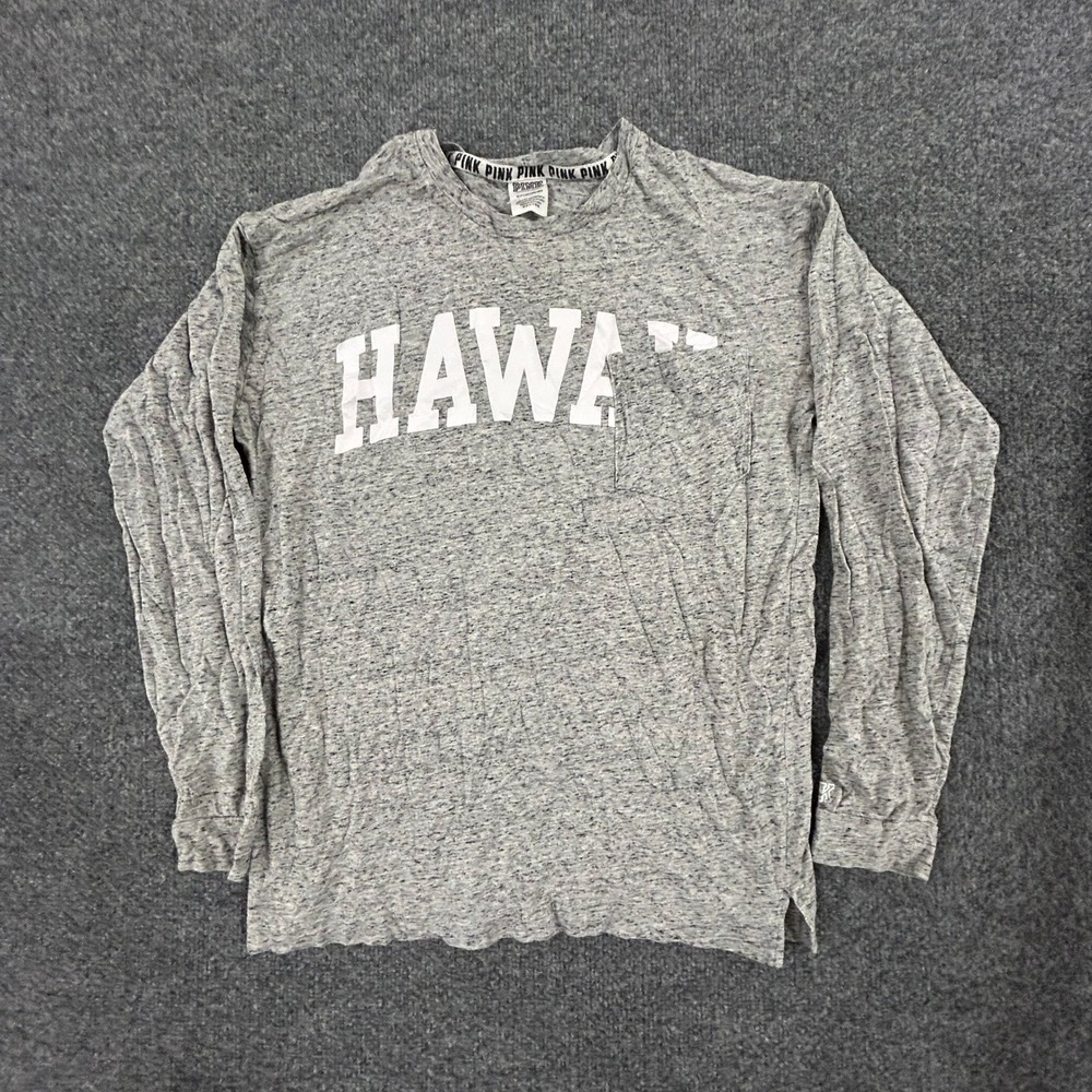 Pink Victoria's Secret Shirt Womens Size S Gray Hawaii Graphic Long Sleeve Tee